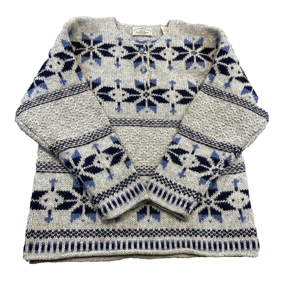 Vintage American Eagle Sweater Womens Medium Shetland Wool Henley Nordic 90s